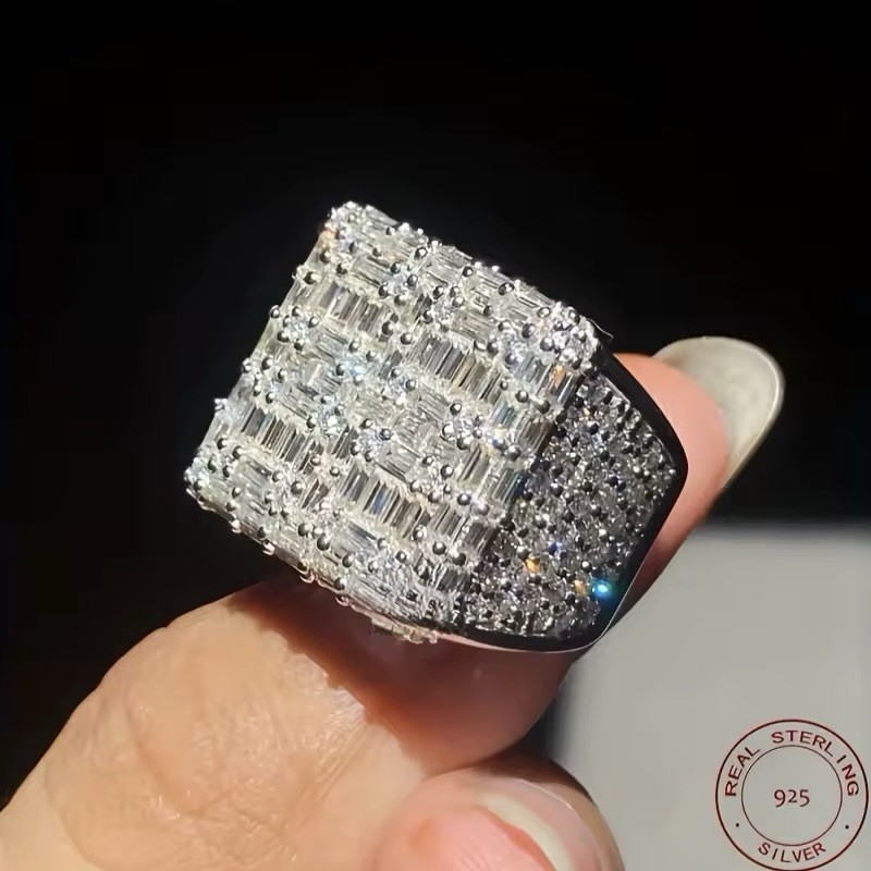 3.50 Ct CZ Baguette Iced Out Mens Ring 925 Silver Plated Hip Hop Bling