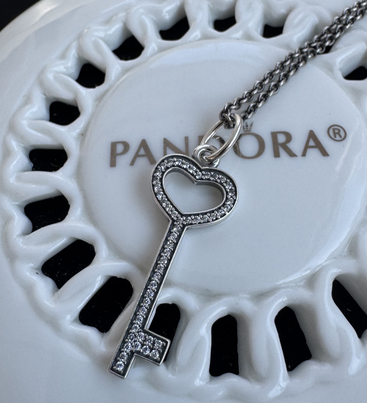 Authentic Pandora Unlock My Heart Key Chain Necklace #390369CZ-90 cm / 35.4 in