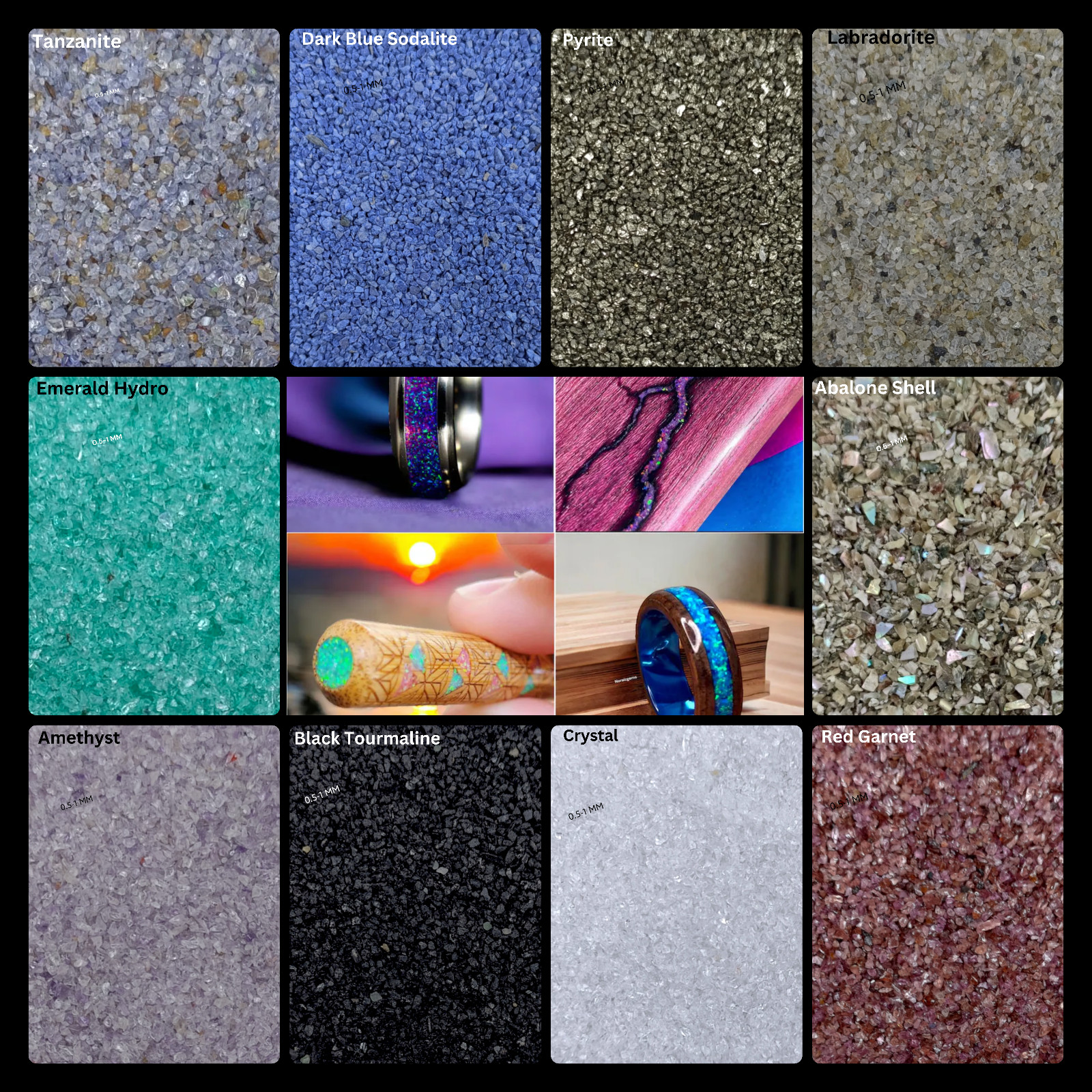 Crushed Gemstone Coarse 75+ Stone 0.5-1 MM Crushed For Ring & Woodworking Inlays