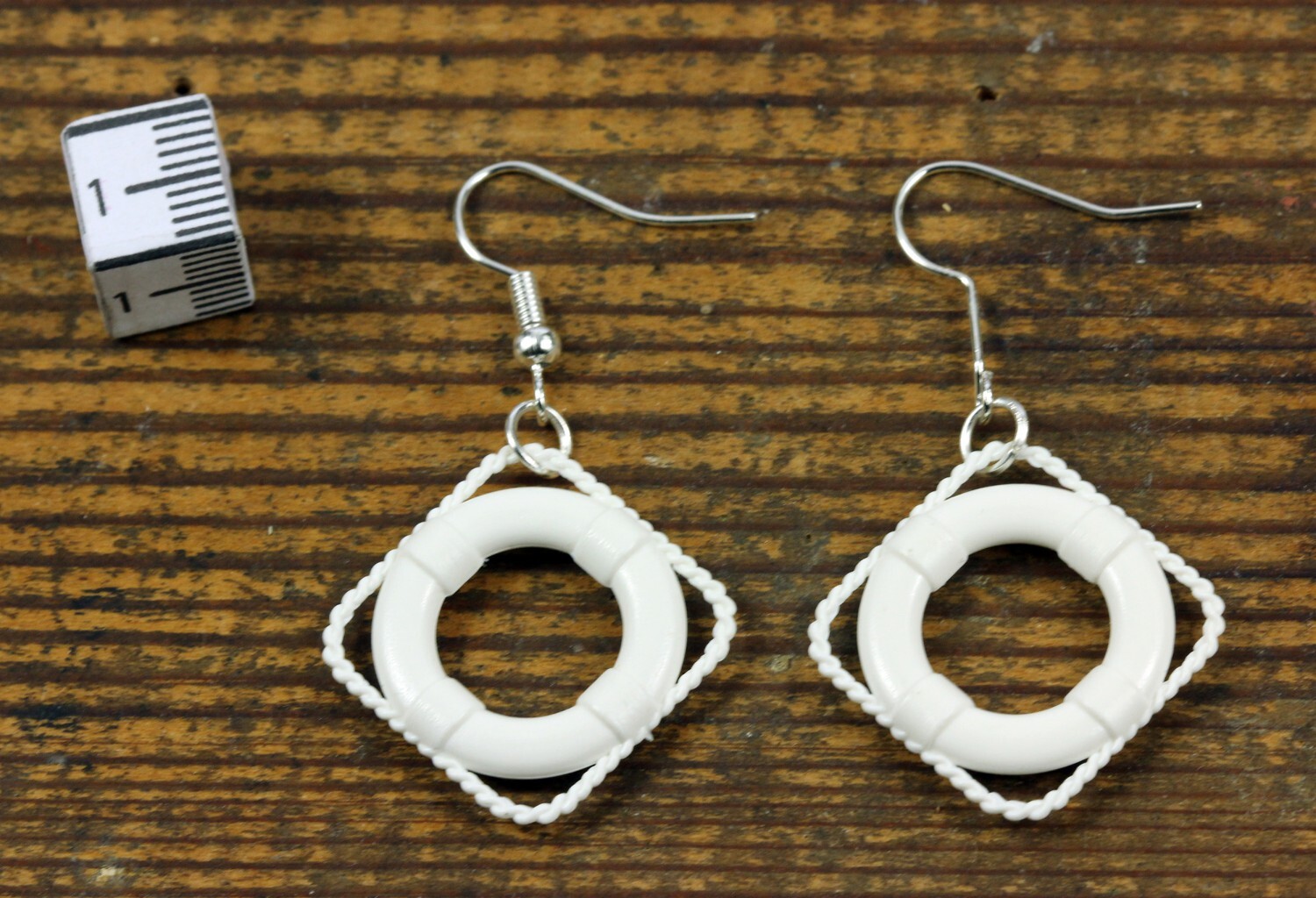 Lifebuoy Earrings Miniblings Pendant Maritime Boat Ship Sea Plastic White