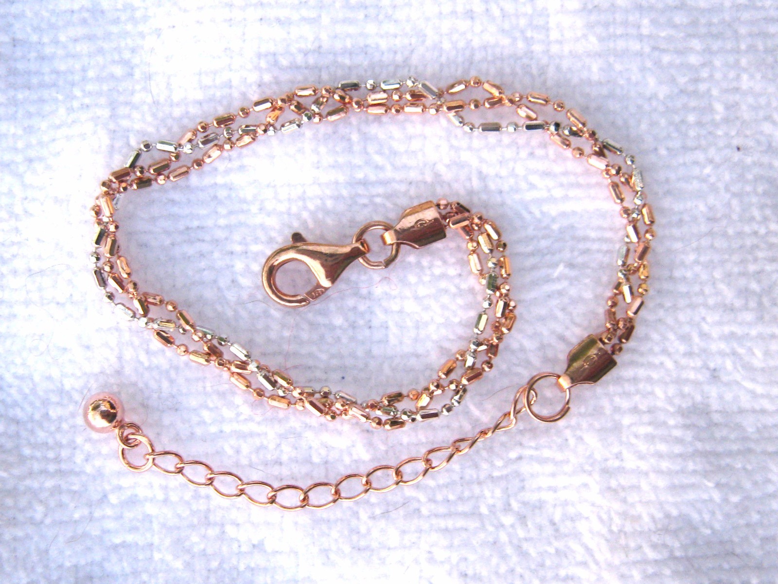 Italy Sterling Silver .925 & 14k Rose Gold Plated Bracelet 9″, Adjustable Extend