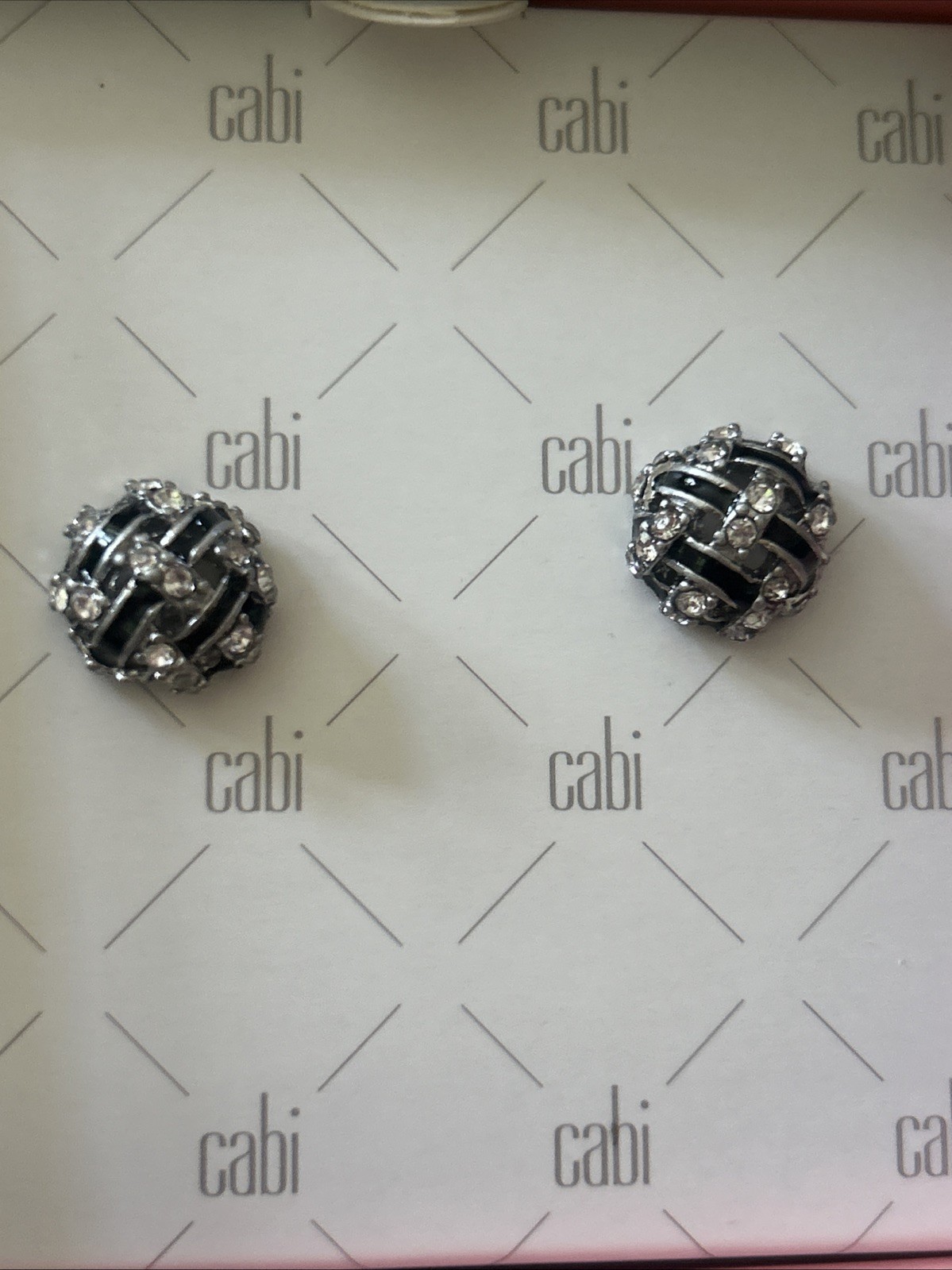 Cabi Silver Crystal Encrusted Dome Stud Earrings New In Box J21