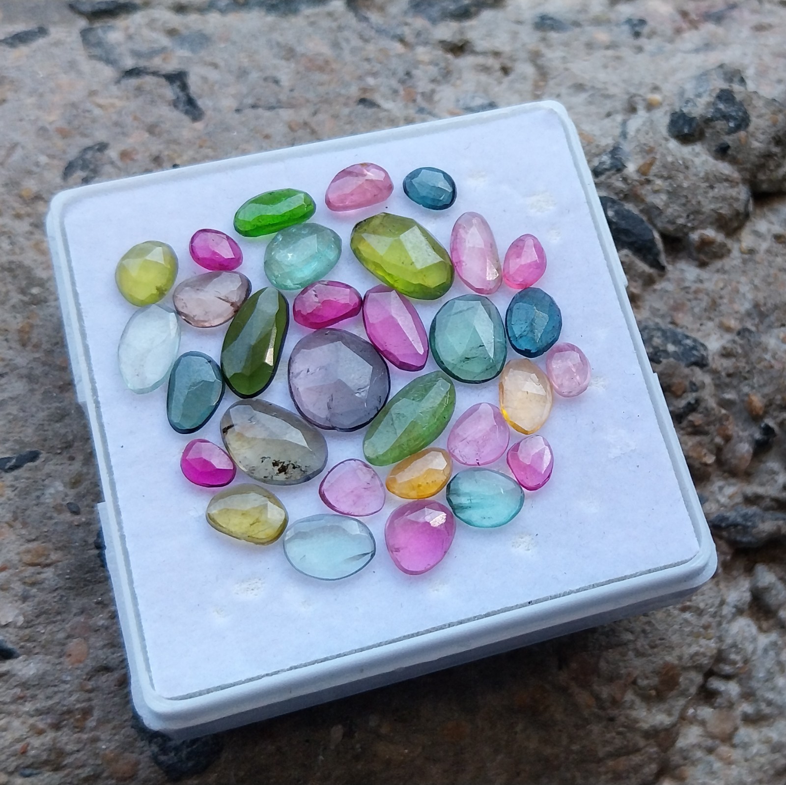 18 Ct 3.5×4.5 to 5×11 MM Natural Multi Color Tourmaline Rose Cut 31 Piece Lot