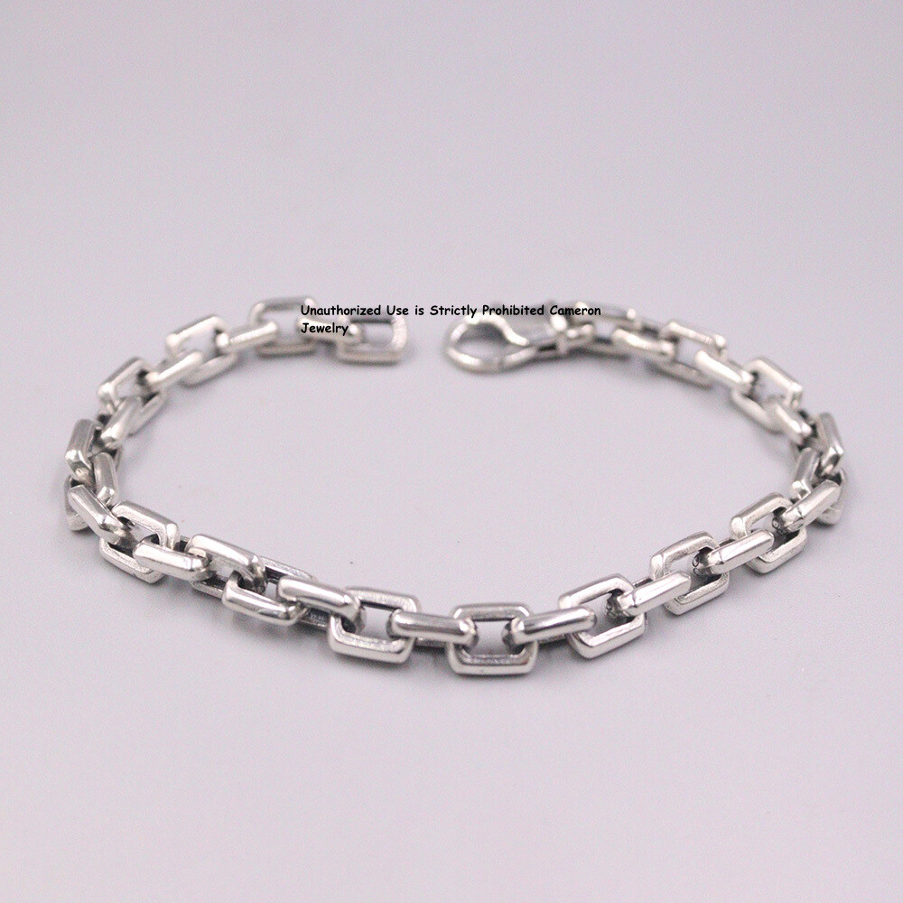 Solid S925 Sterling Silver Chain 6.5mm Square O Link Bracelet 26-27g 8.26inch