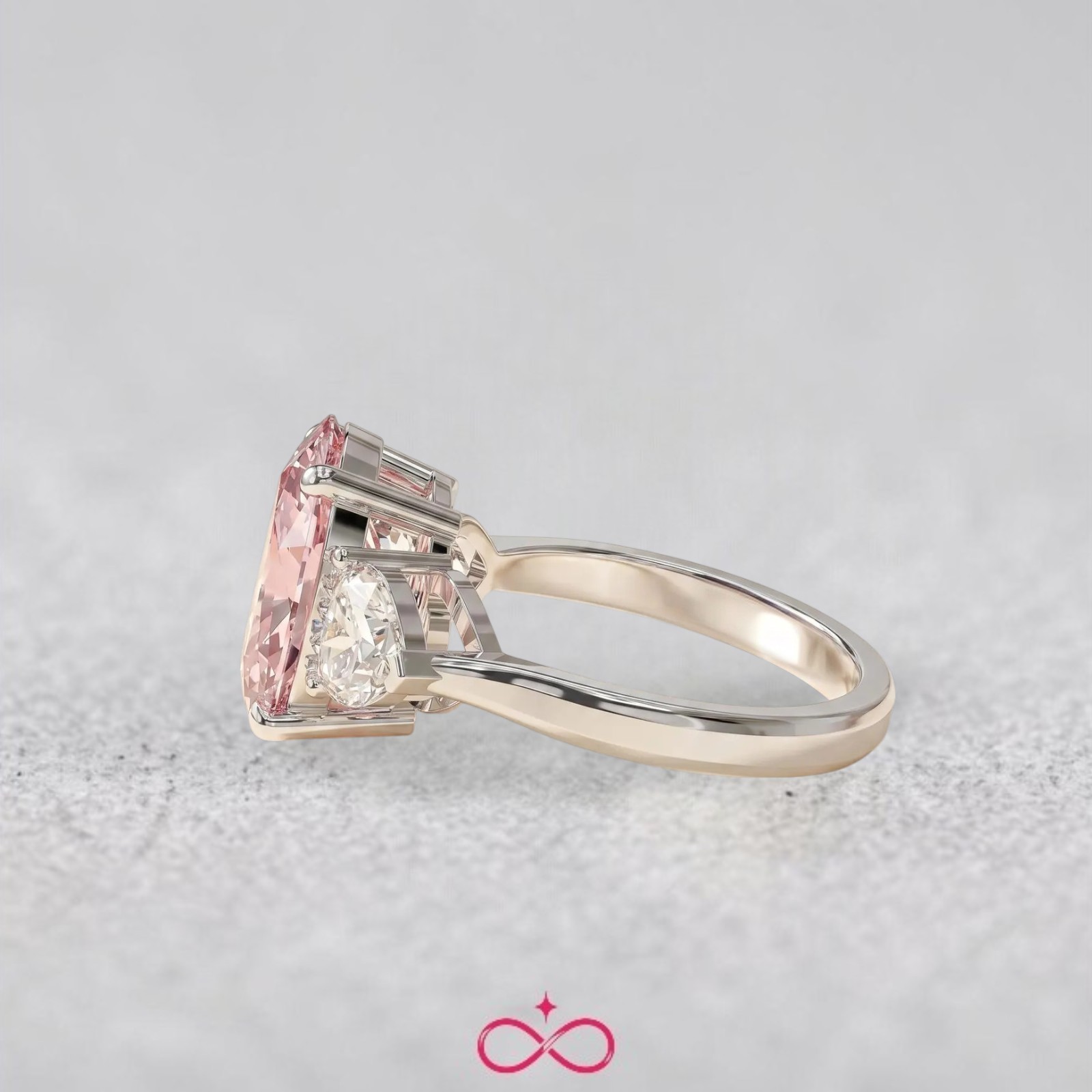 14k White Gold Ring 3.80 Ct IGI Lab Created Fancy Intense Pink Oval Cut Diamond