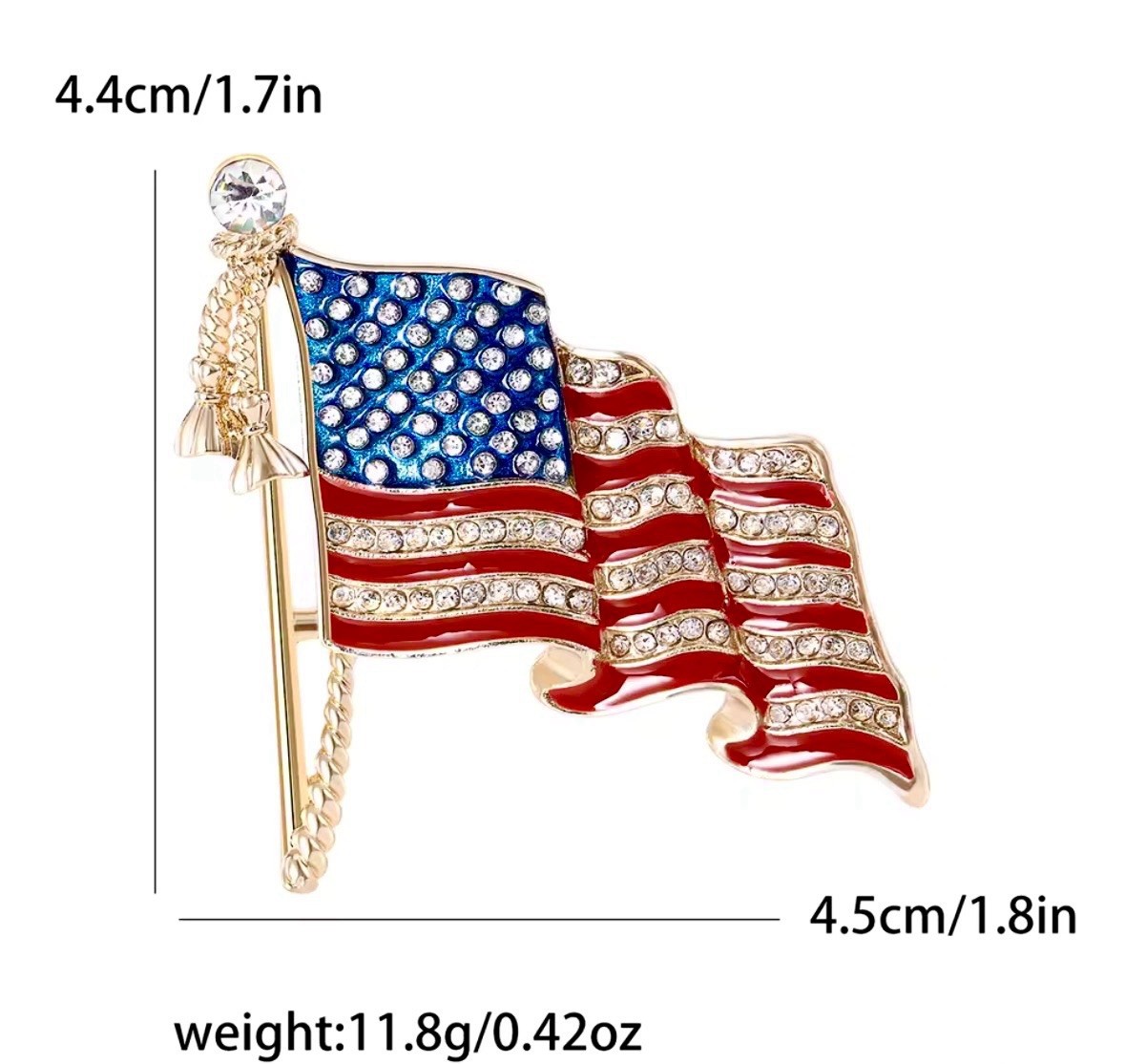 American Flag Brooch Rhinestone Red, White, Pin Gold or Silver Patriotic Jewelry