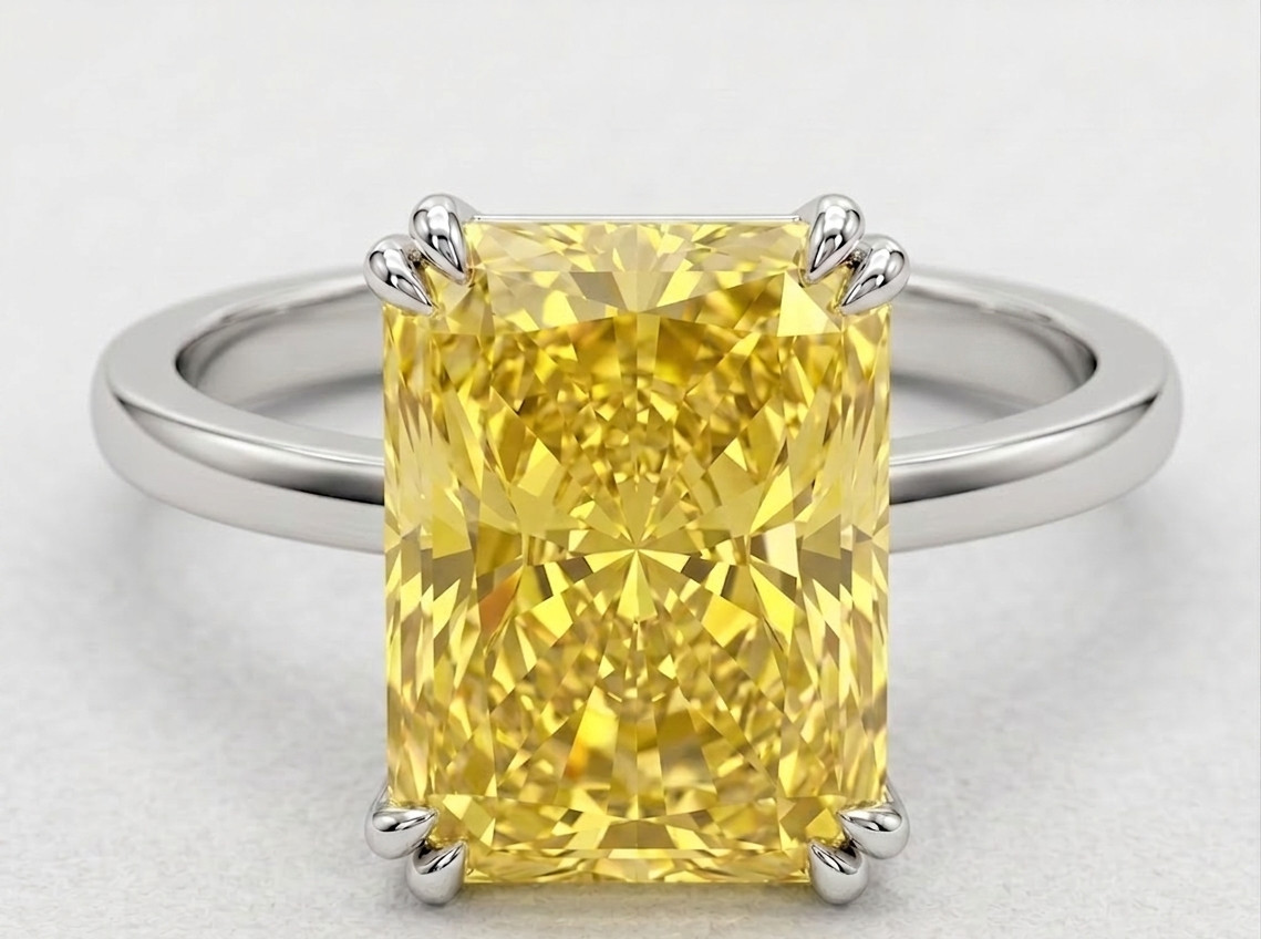 8.00 Ct Certified Radiant Cut Yellow Natural Diamond Ring VVS1 White Gold Finish