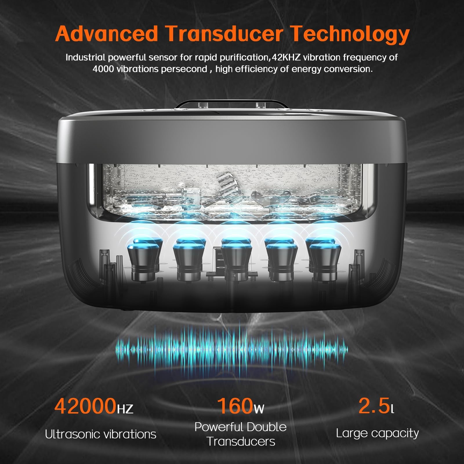 2.5L Large Capacity Ultrasonic Jewelry Cleaner with Degas, Heating and Time S…