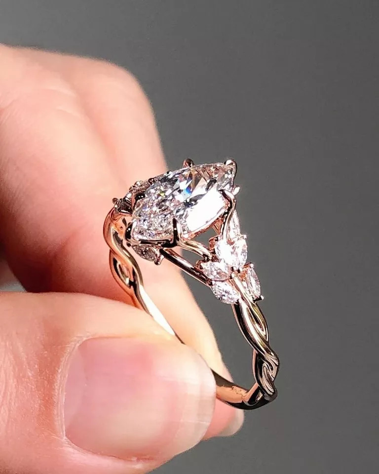 2.0CTW Marquise Cut Moissanite Nature Inspire Engagement Ring in 14K Rose Gold