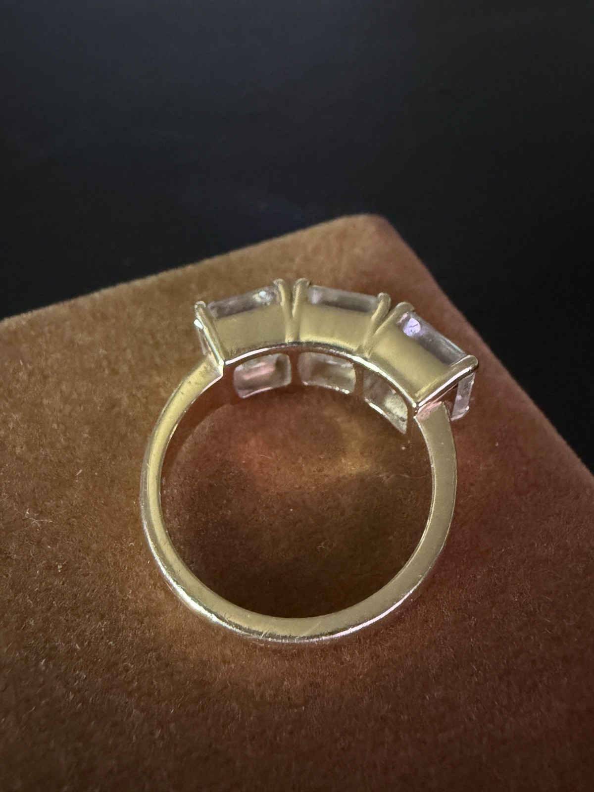 7.65 CTW 3 STONE LAB DIAMOND RING. 3 2.55ct E/VS1 SQUARE EMERALD CUT LAB DIAMOND