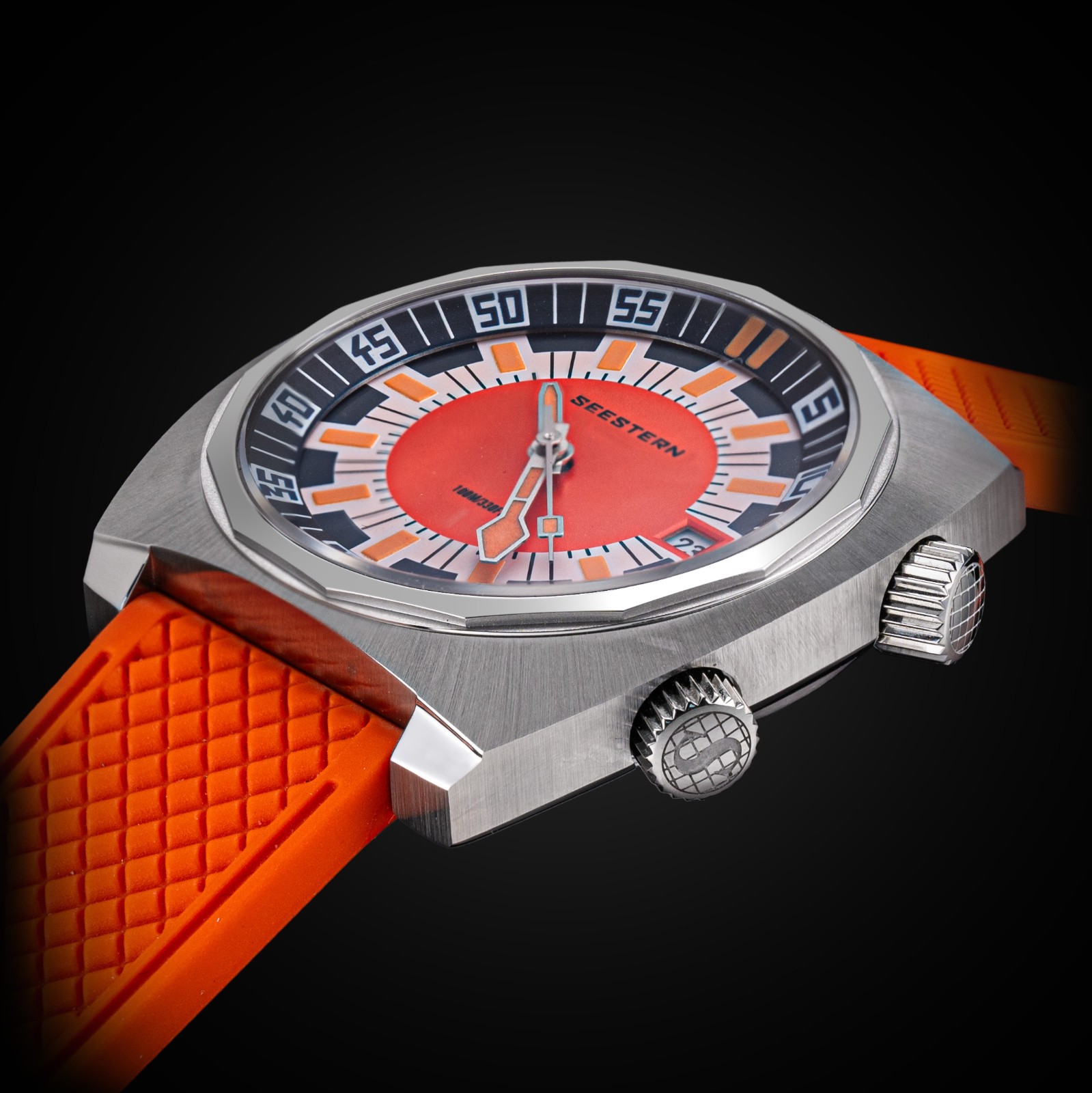 Seestern S471.01.O 38MM LUME Internal Bezel 100m DIVER’S Mens Sport Watch ORANGE