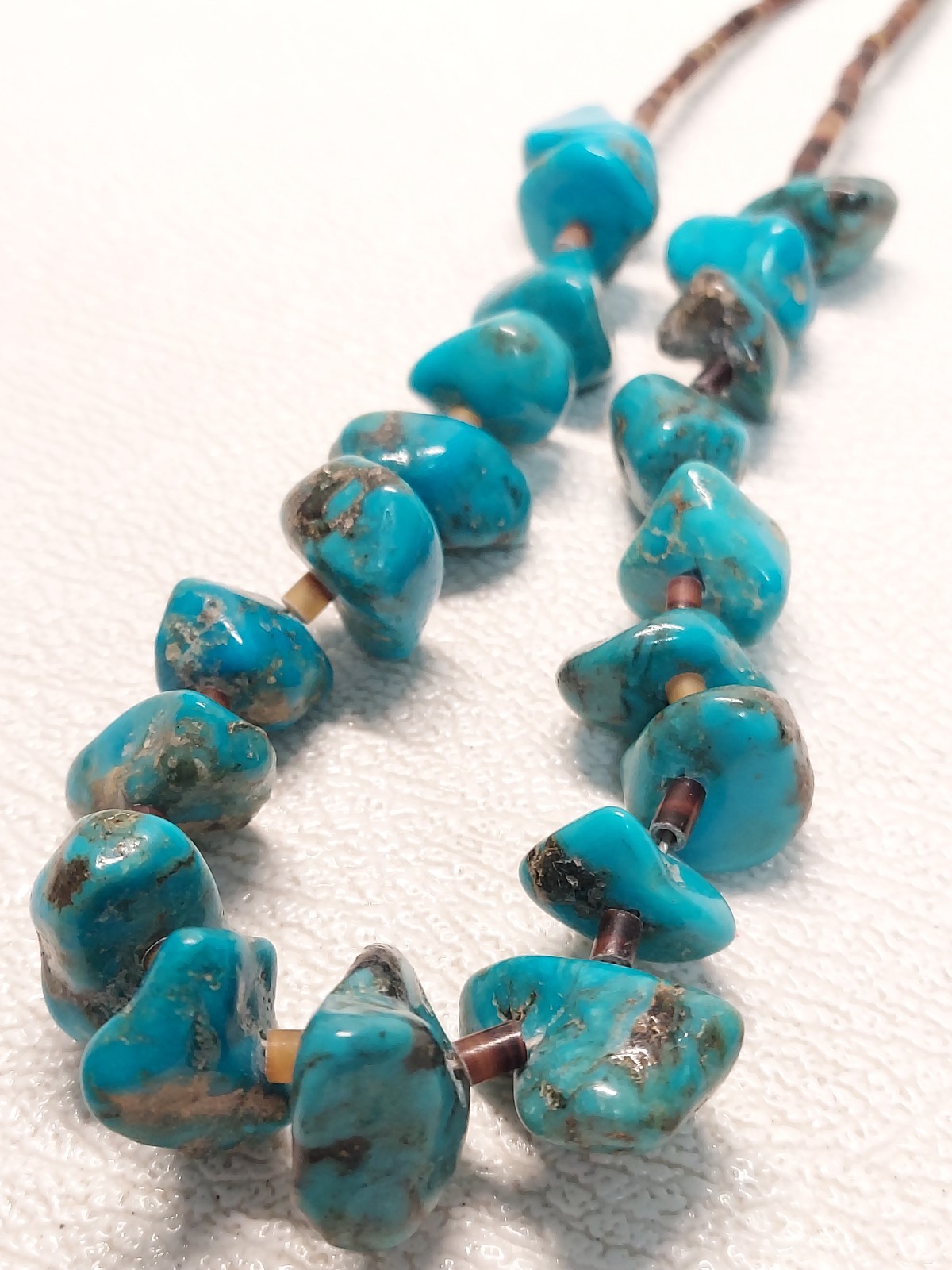 41cm/51g Vtg Turquoise Nugget Heishi Bead Southwest Style Necklace