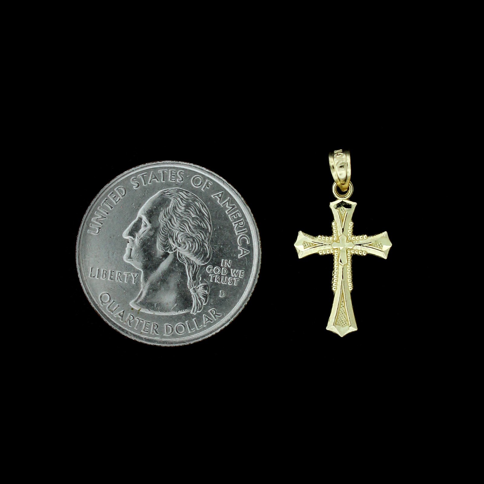 10K Yellow Gold Small Diamond Cut Cross Charm Pendant, 10KT Real Gold