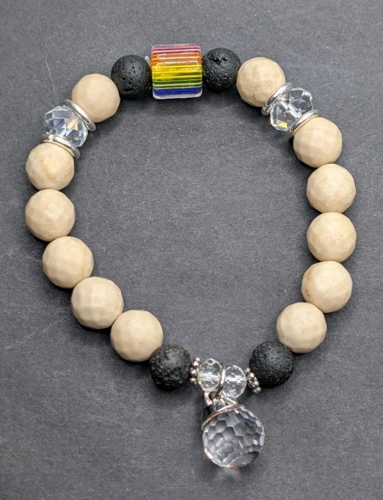 Women’s Stylish Fun Prism Stone Beaded Stretch Bracelet (16cm) Small Wrist