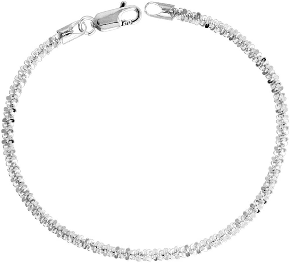 Sterling Silver Sparkle Rock Chain Necklace Bracelet 2mm Diamond 7″-24″