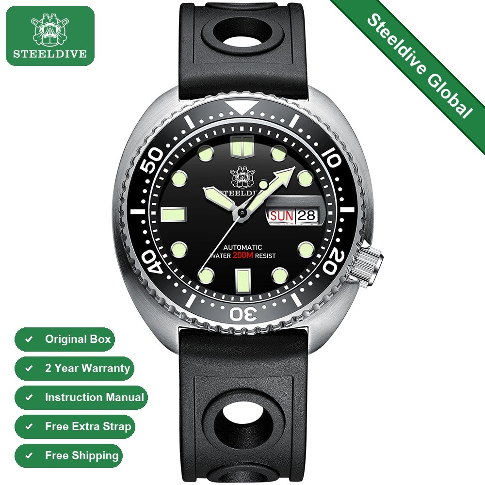 STEELDIVE SD1972 Mens 45mm 200M Automatic Dive Watch NH36 Steel Day