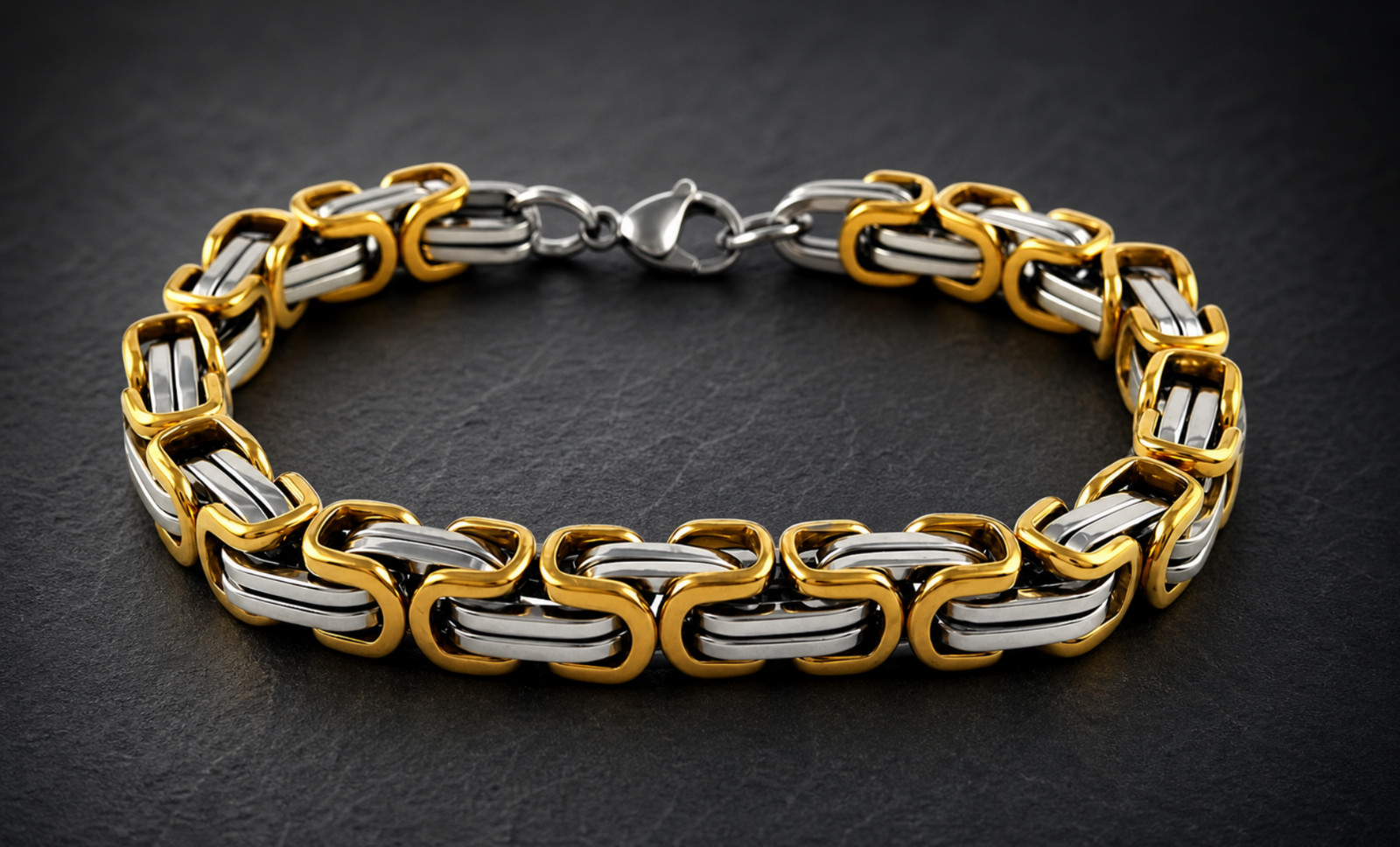 Mens Byzantine Link Bracelet Stainless Steel Silver Gold Tone Two Tone 8.5 Inch