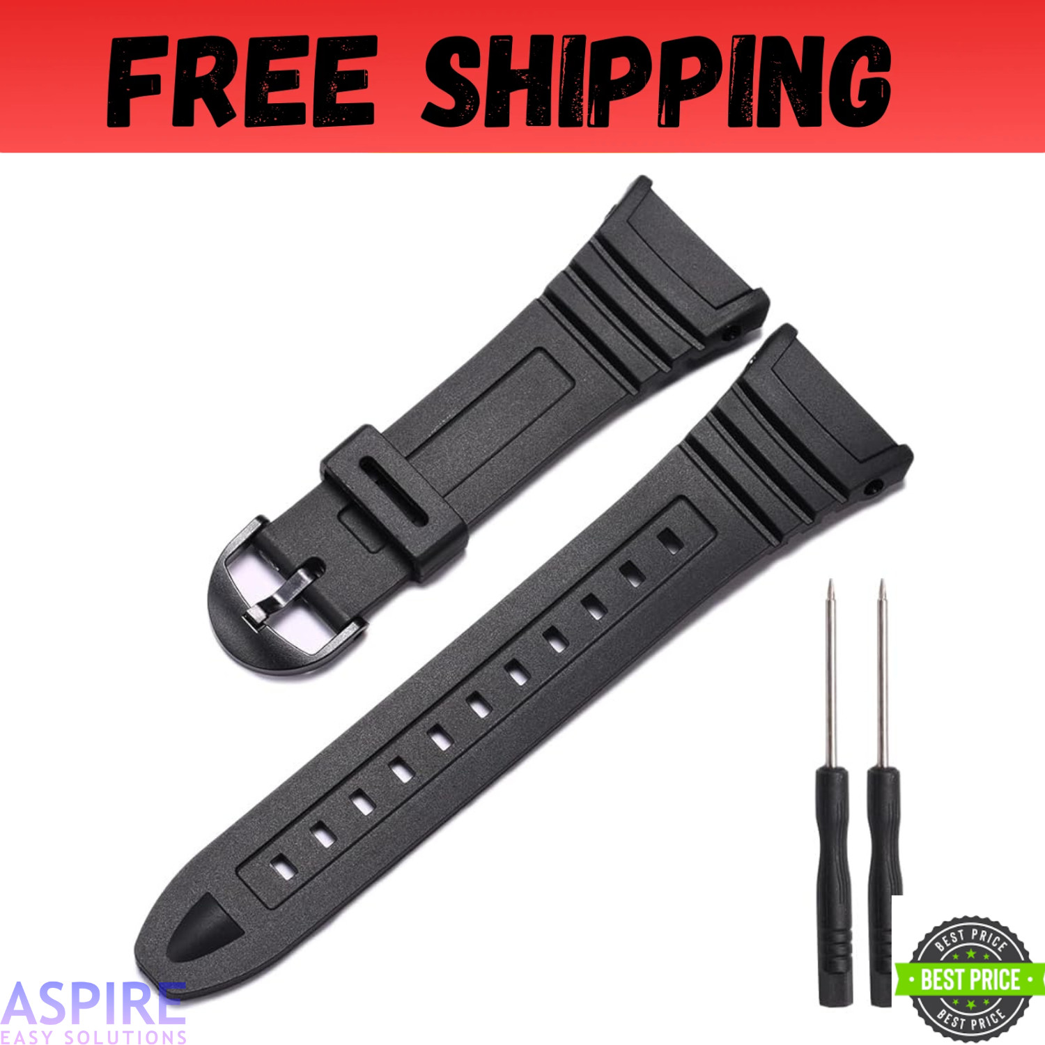 Resin Replacement Watch Band Compatible with Casio W-96H Mens Black Resin Strap