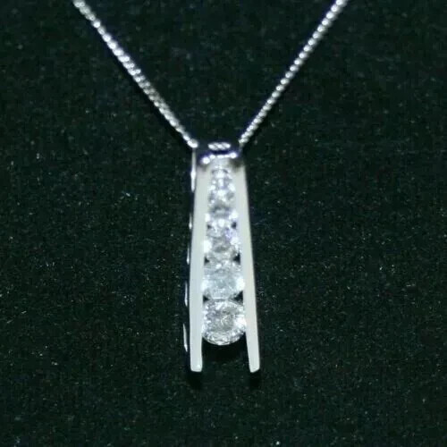 2Ct Lab Created Diamond Ladder 5 Stone Pendant Necklaces 14K White Gold Plated