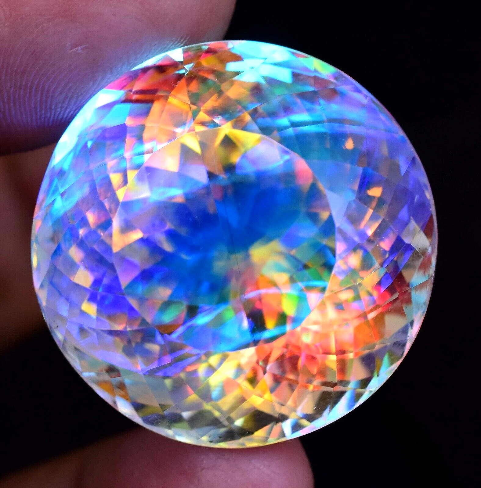 A++Natural Rainbow Mystic Topaz Round 99.20 Ct Stunning Certified Loose Gemstone