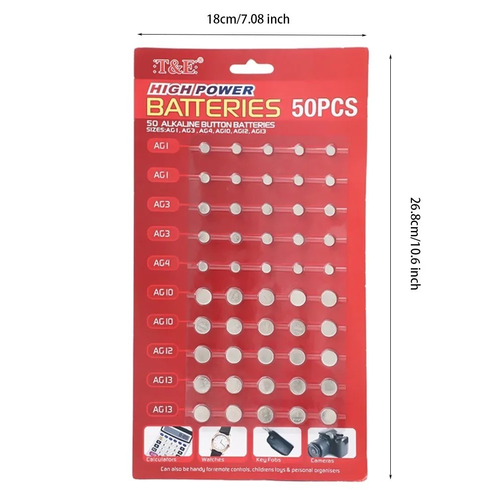 50× Assorted Watch Cell Batteries AG1 AG3 AG4 AG10 AG12 AG13 for Toys & Watches