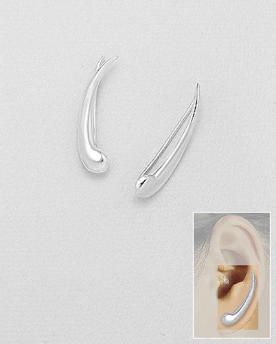 Solid Sterling Silver Organic Shape Ear Pin Cuff Climber Crawler Earrings 2g 1″