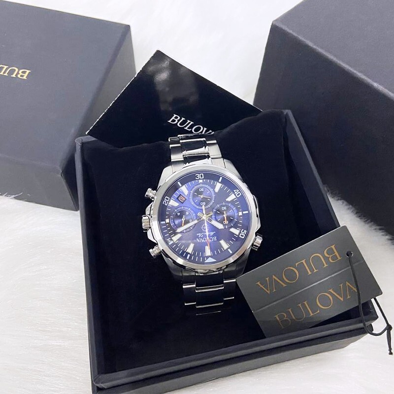 Men New Bulova Classic Blue Marine Star Stainless Steel 96B256 Watch (43MM)