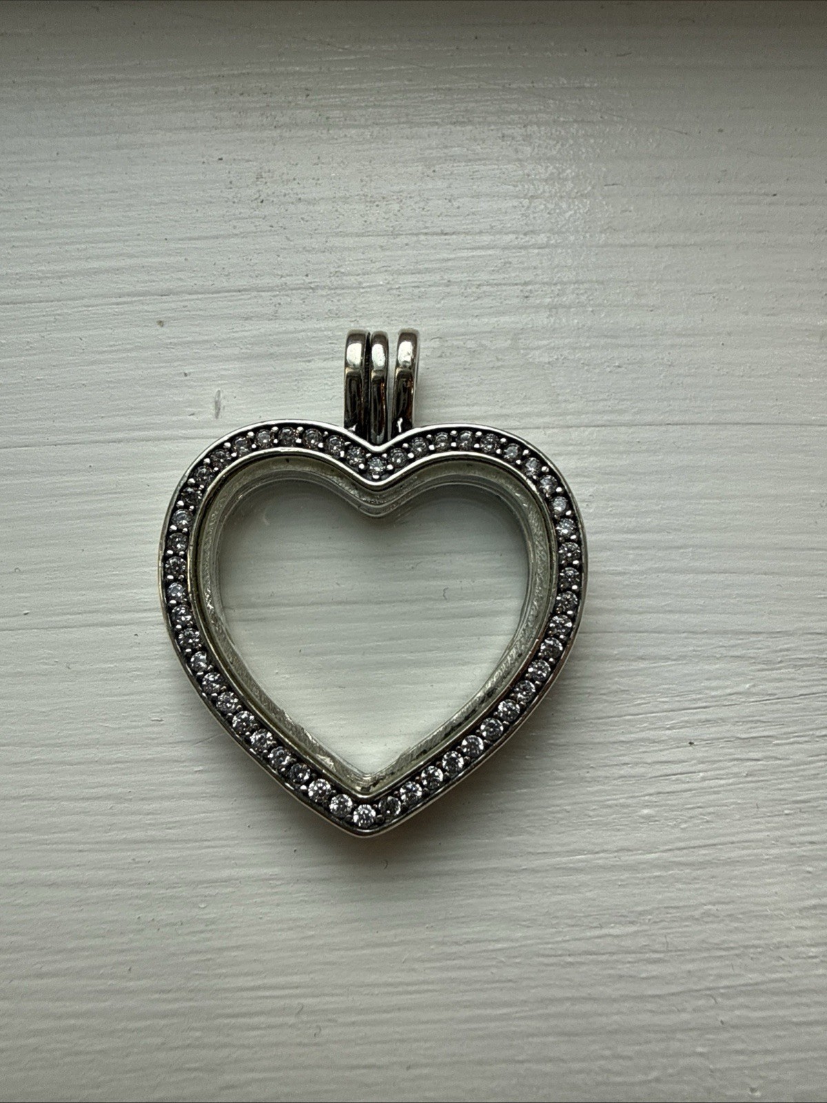 Genuine Pandora Silver CZ Medium Floating Heart Locket