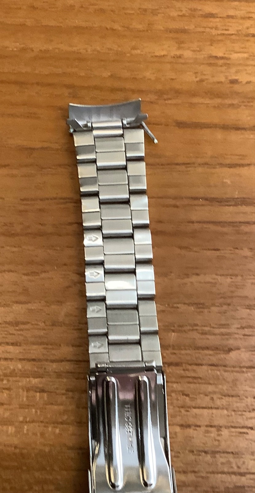 Stainless Steel 3-Link Bracelet Flip Lock Clasp Watchband 22mm Curved Ends NOS