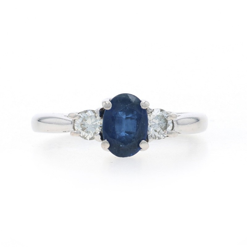 White Gold Sapphire Diamond Ring – 14k Oval 1.20ctw