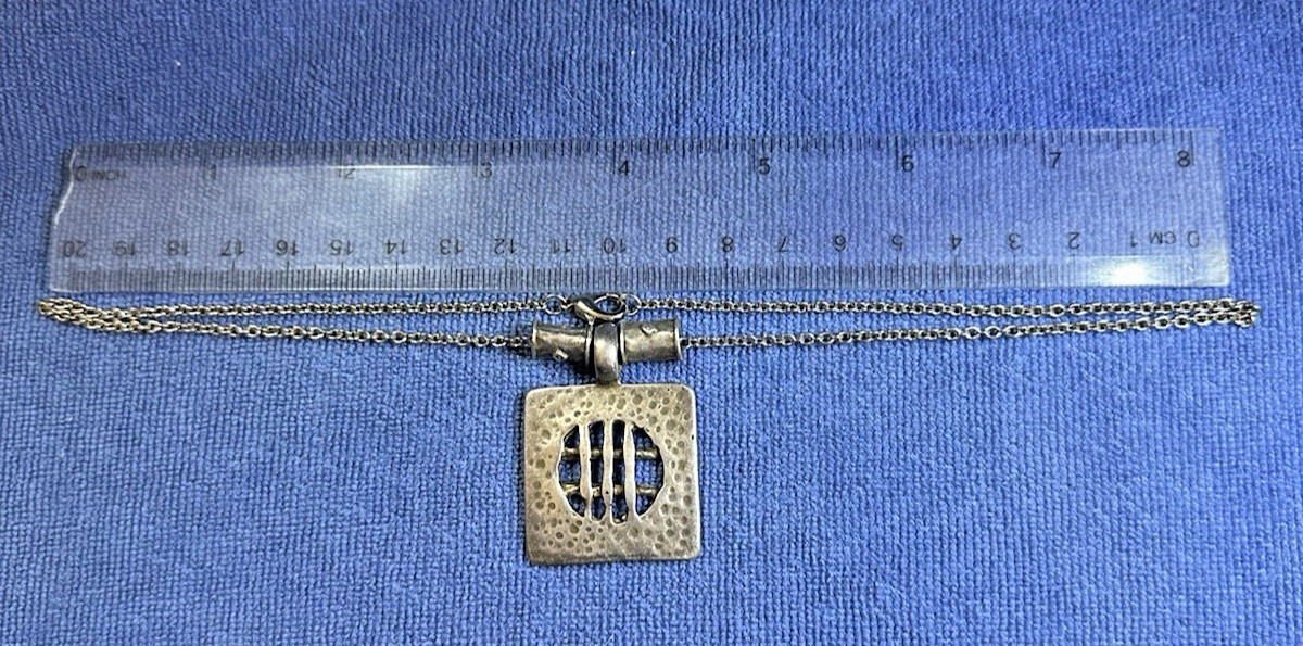 Very Rare Vintage Unique Brand Signed Modernist Hammered Necklace With a Pendant