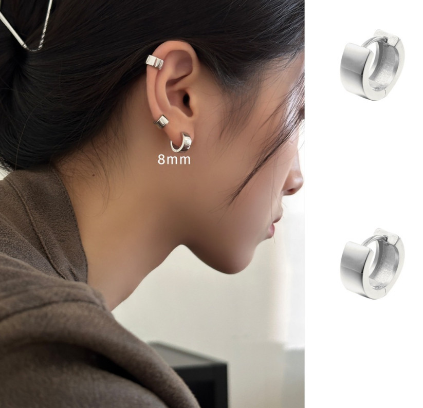 Women Girl Wide Band Small 925 Sterling Silver Plain Huggie Hoop Earrings A33
