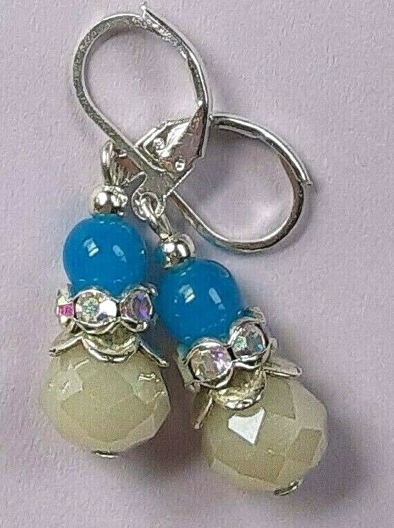 PINK BLUE JADE & CRYSTAL drops Leverback handcrafted YOU CHOOSE #450-6