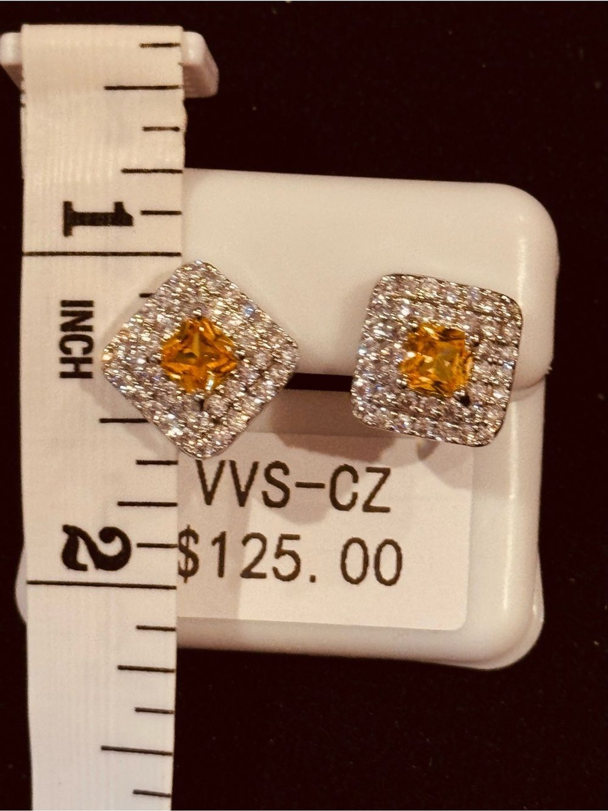 AJ USA Yellow Cubic Zirconia Square Halo Stud Earrings