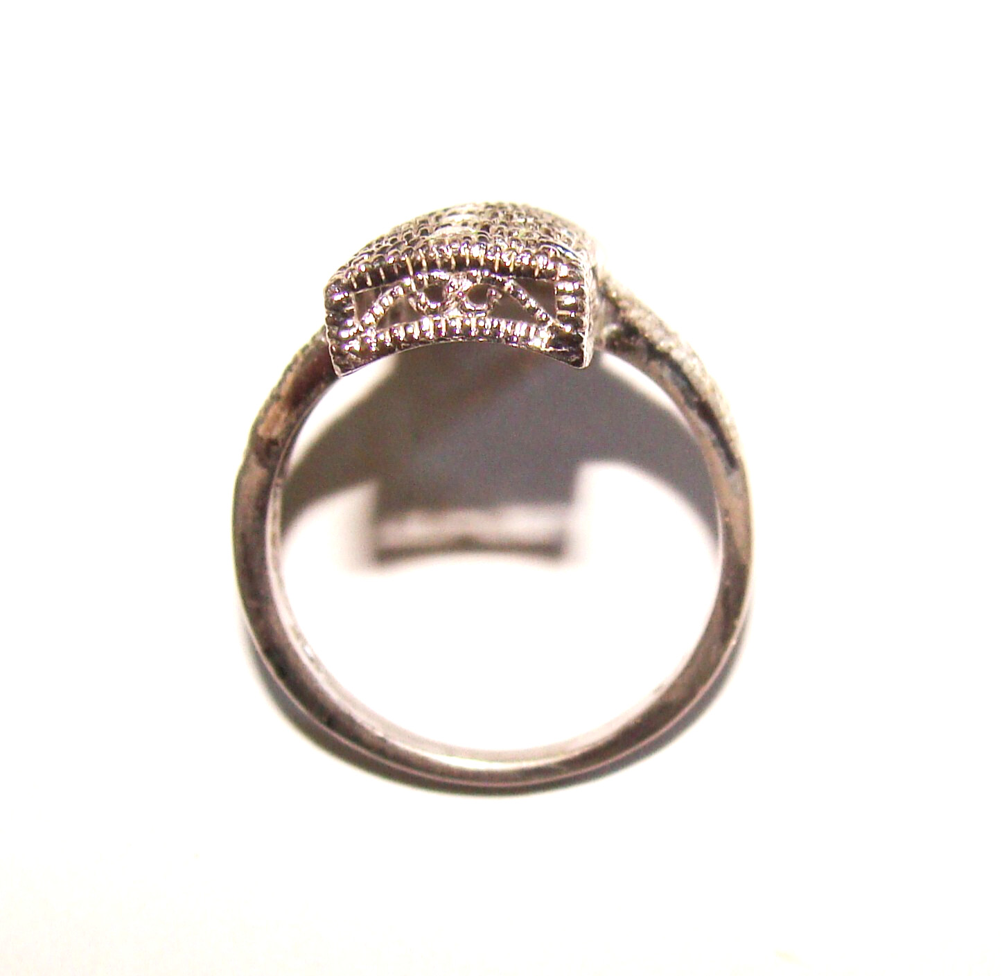 Designer Deco STYLE 5.5g Sterling Silver Multi CZ Textured Elongated Ring 7.25