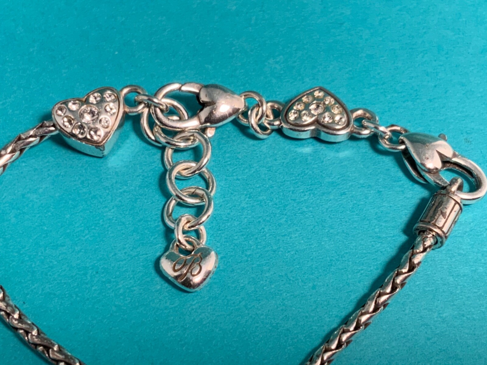 🌸 Brighton Silver Crystal Heart Charm Bracelet With 3 Charms (B23) 🌸