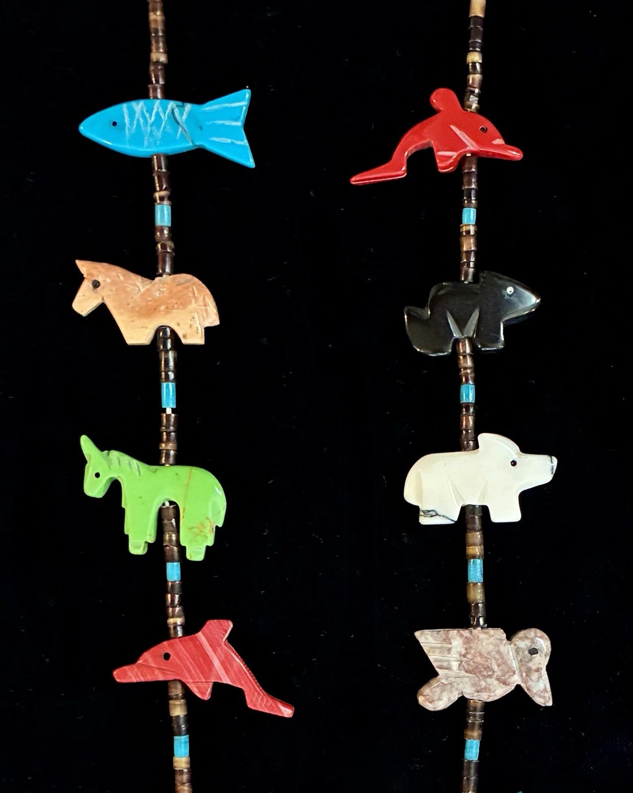 VINTAGE 15 KACHINA ANIMAL FETISH NECKLACE GEMSTONE SILVER SOUTHWESTERN TURQUOISE