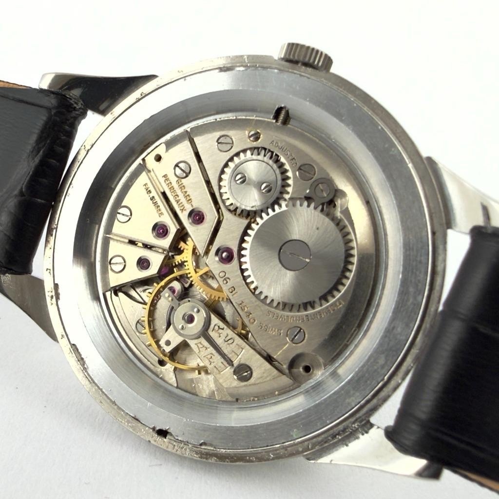 SWISS FINE GIRARD PERREGAUX LONG FANCY LUGS BOLD BLACK DIAL MANUAL WIND VINTAGE