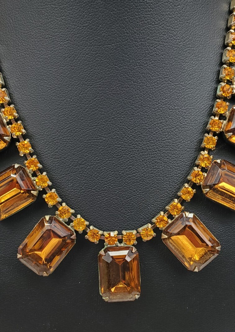 Vintage Champagne Faux Citrine Bling Necklace and Bracelet Gold Tone