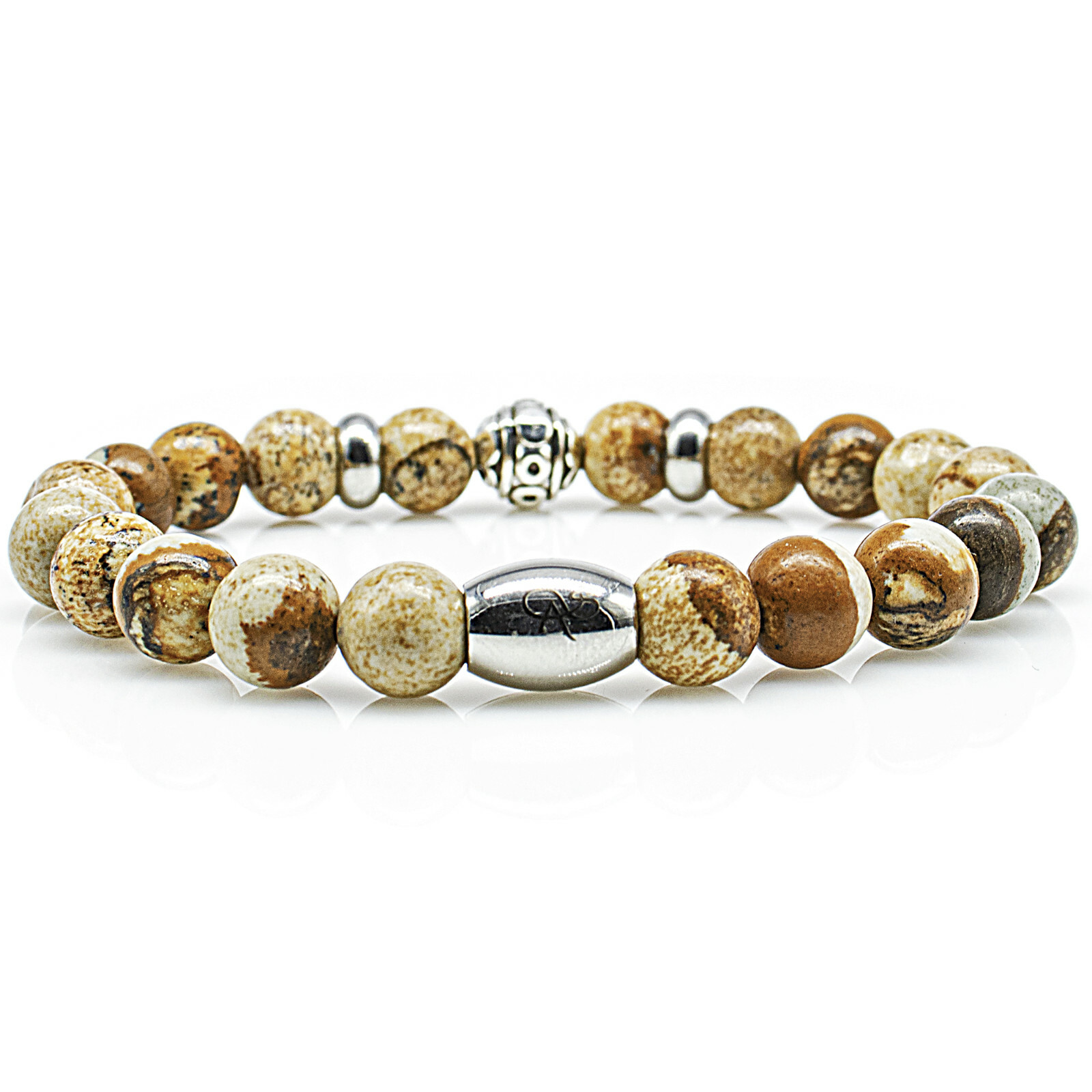 Jasper bracelet bracelet beaded bracelet beads R silver beige 8 mm stainless steel