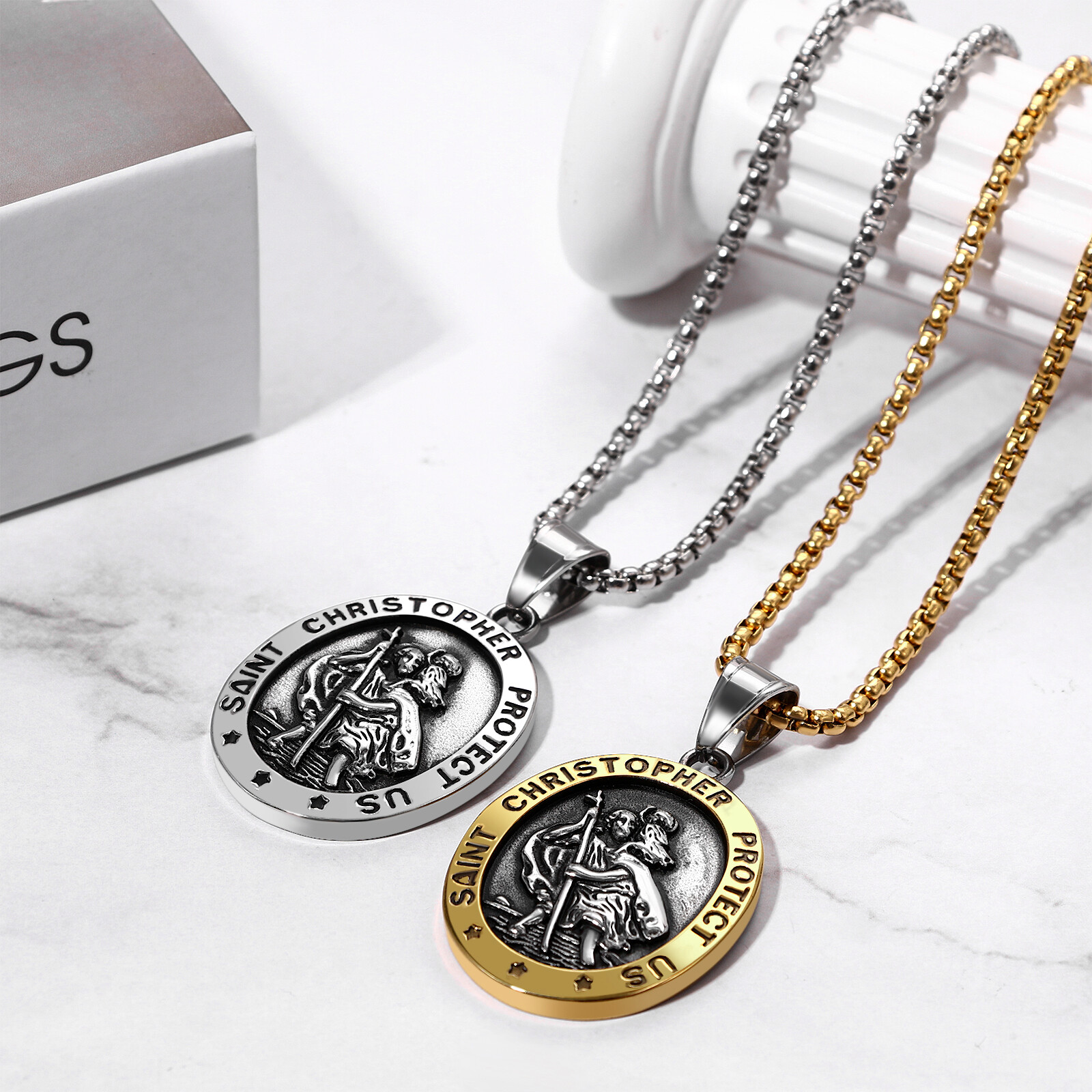 St. Christopher Medal Religious Amulet Pendant Stainless Steel Catholic Necklace