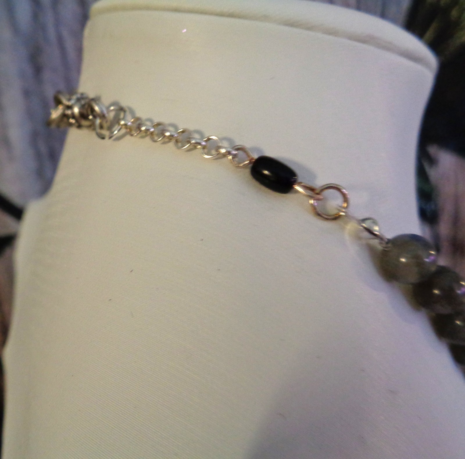 Artisan crafted, gorgeous, aluminum wrapped Paua pendant, on 19” Labradorite str
