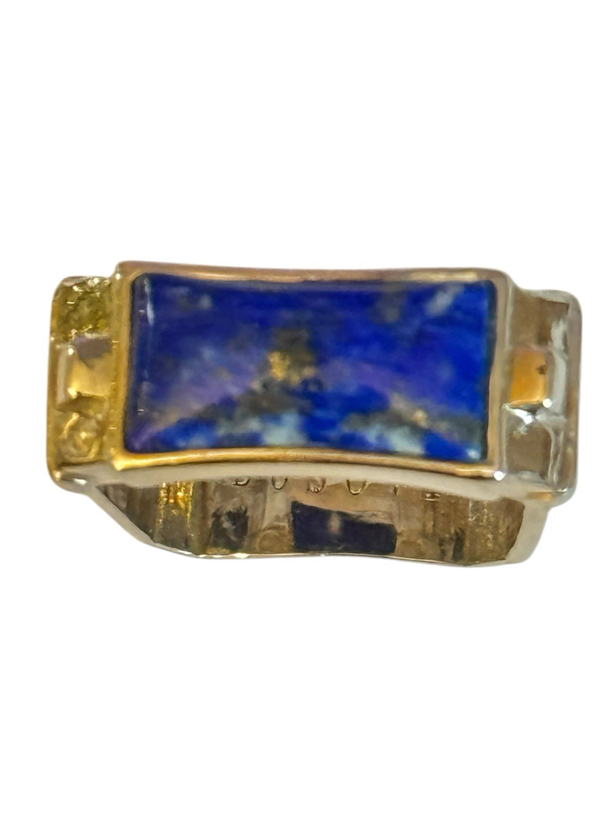 Bosovi Sterling Silver Lapis Lazuli Cushion Diamond Ring 925 square band size 9