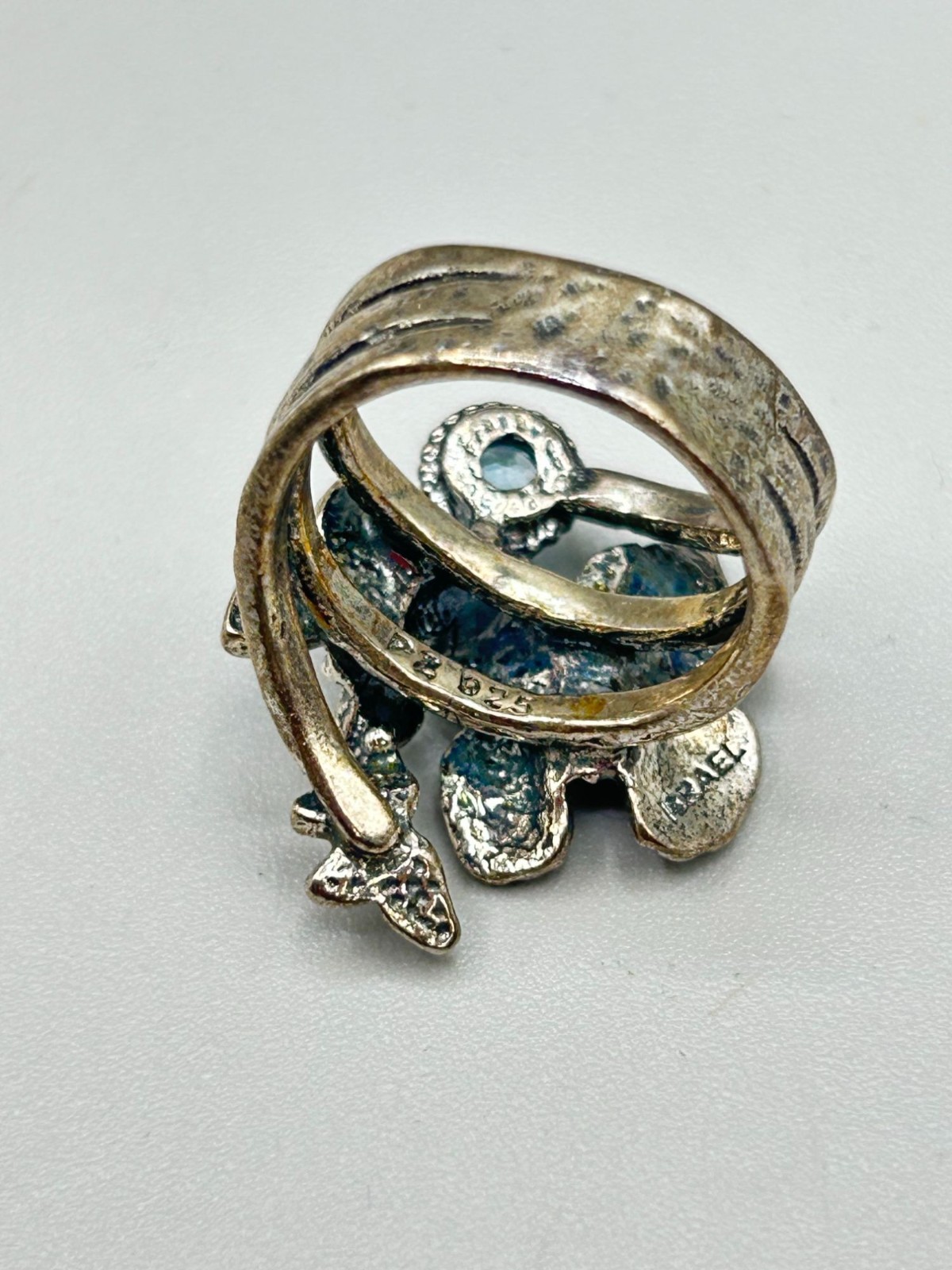 Vintage PZ Paz Creations Ring Size 7 Butterfly Blue Topaz Silver 925 Israel