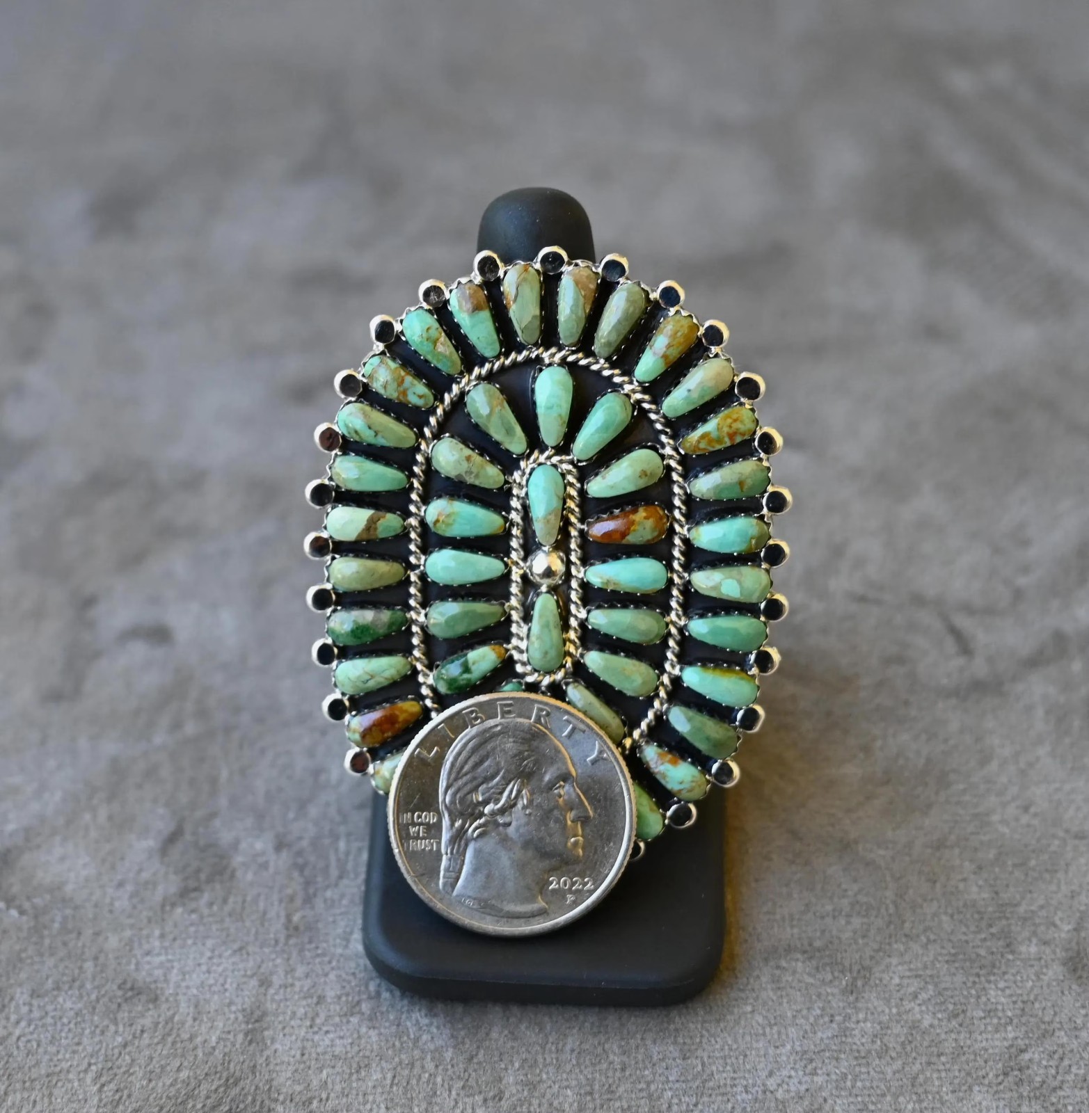 New Huge Navajo Size 6.75 Ring by Davin Benally Sterling & Green Turquoise 23grm