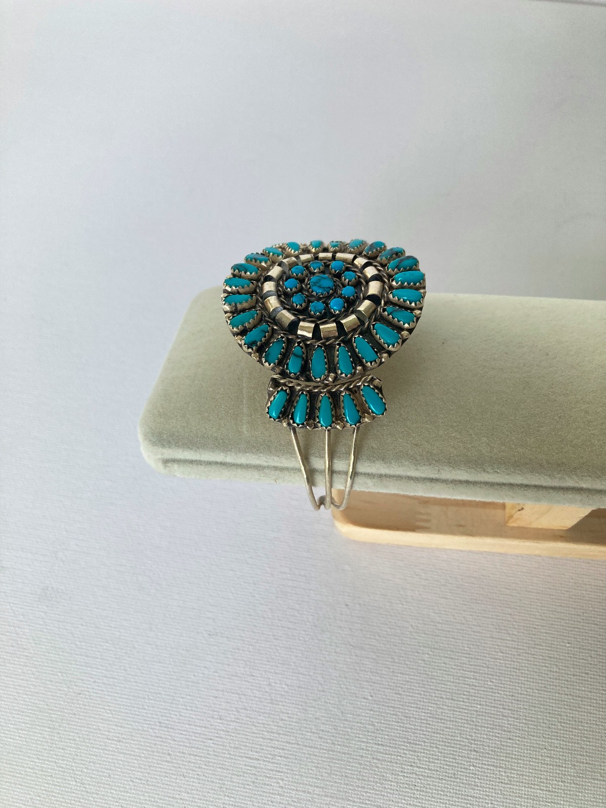 Authentic Navajo Handmade Sterling Silver & Natural Turquoise Cluster Bracelet