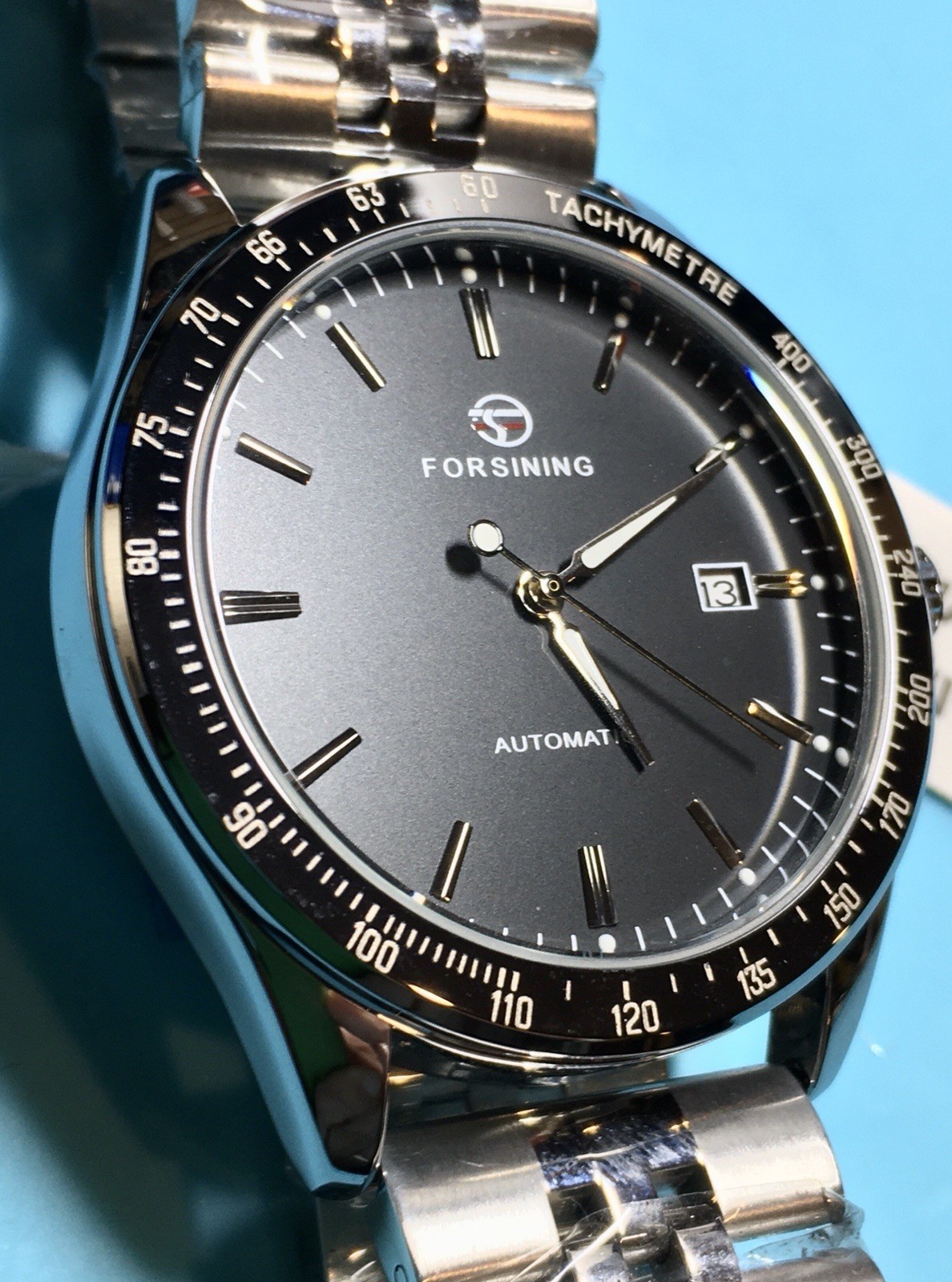 FORSINING 42MM AUTOMATIC BLACK MATTE DIAL TACHYMETRE BEZEL QUICK RELEASE BAND!