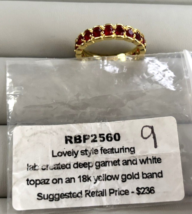 BP Ring SIZE 9 LC Garnet & White Topaz on 18K YG Band – SEE NOTE IN DESCRIPTION