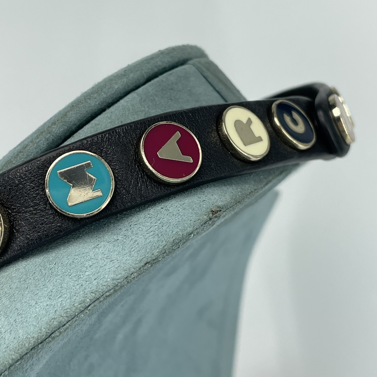 Marc Jacobs choker necklace black leather multicolour enamel spell out RETRO Y2K