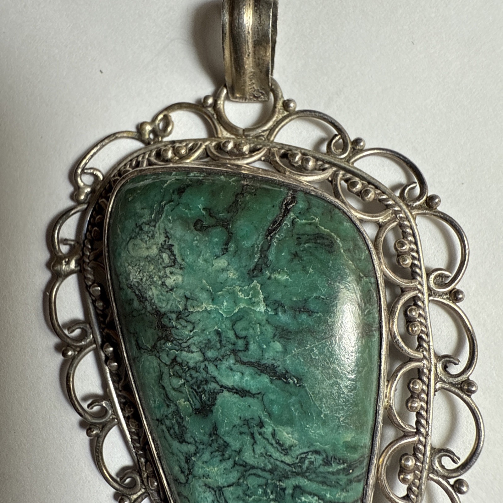 Israel Eilat Stone Pendant Handmade Vintage Filigree Big Stone